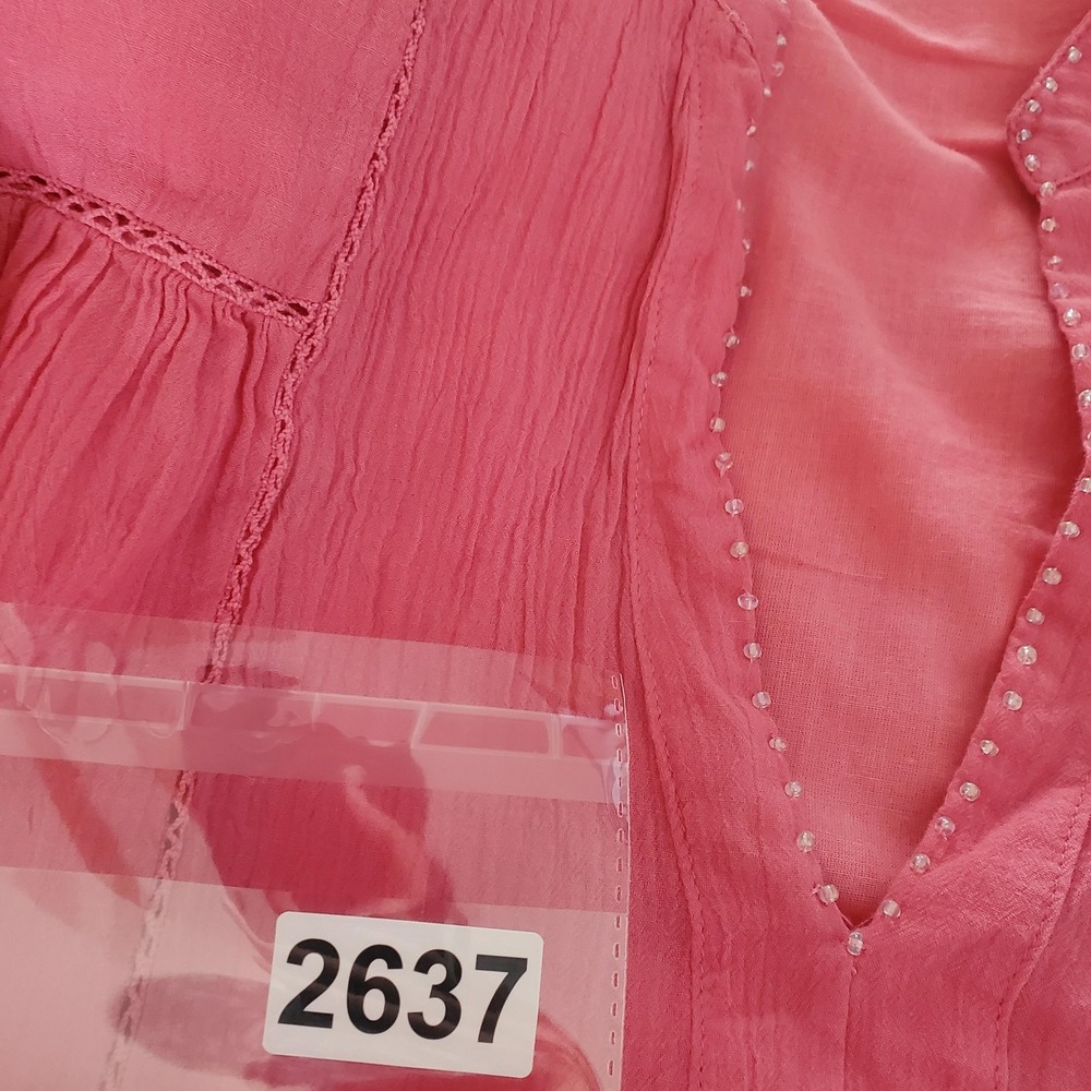 Tuckernuck Pomander Place Dress Women L Pink Lined Beaded Boho Ruffle - Picture 7 of 7
